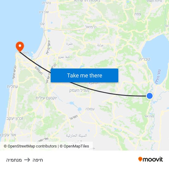 מנחמיה to חיפה map