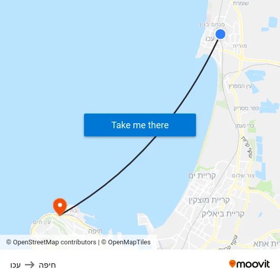 עכו to חיפה map