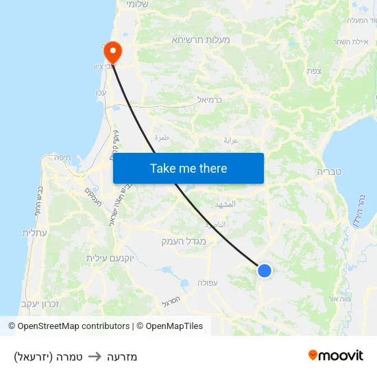 טמרה (יזרעאל) to מזרעה map