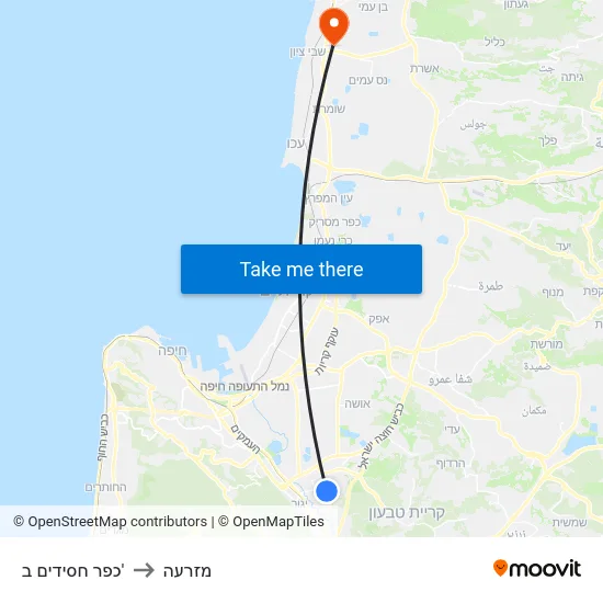 כפר חסידים ב' to מזרעה map
