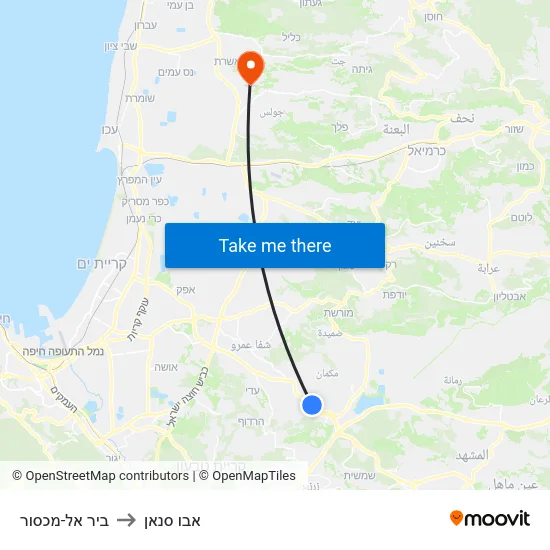 ביר אל-מכסור to אבו סנאן map