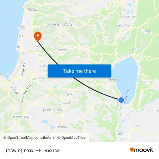 כנרת (מושבה) to אבו סנאן map