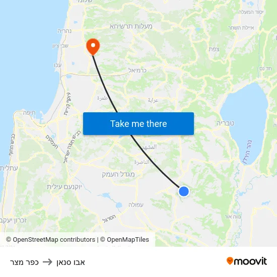 כפר מצר to אבו סנאן map
