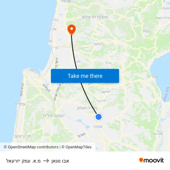 מ.א. עמק יזרעאל to אבו סנאן map