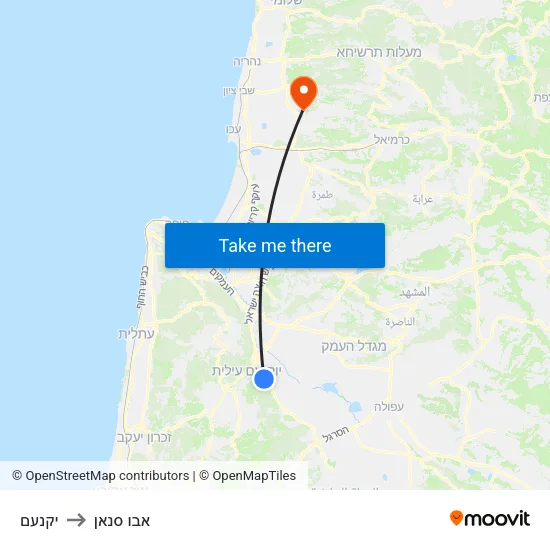 יקנעם to אבו סנאן map