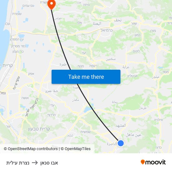 נצרת עילית to אבו סנאן map