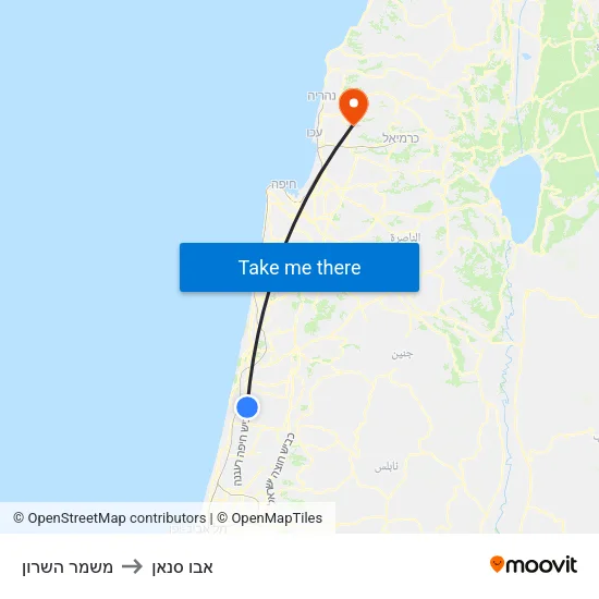 משמר השרון to אבו סנאן map