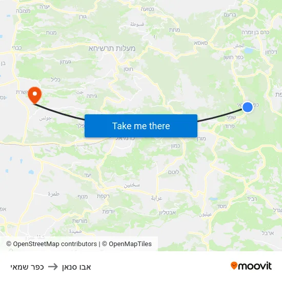 כפר שמאי to אבו סנאן map