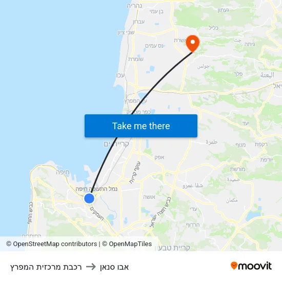 רכבת מרכזית המפרץ to אבו סנאן map
