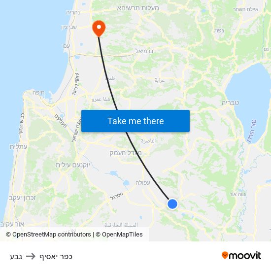 גבע to כפר יאסיף map