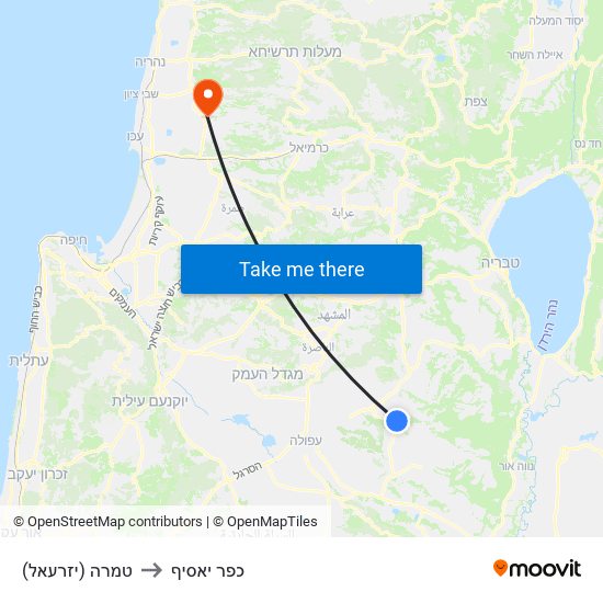טמרה (יזרעאל) to כפר יאסיף map