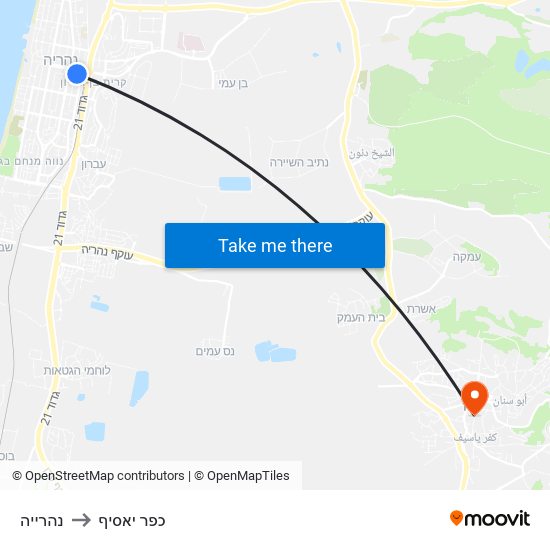 נהרייה to כפר יאסיף map