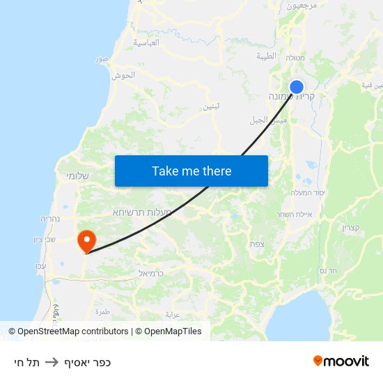 תל חי to כפר יאסיף map
