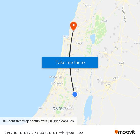 תחנת רכבת קלה תחנה מרכזית to כפר יאסיף map