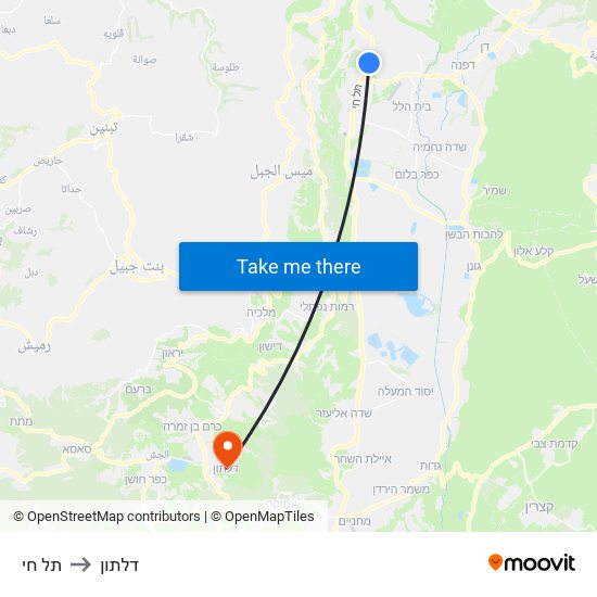 תל חי to דלתון map