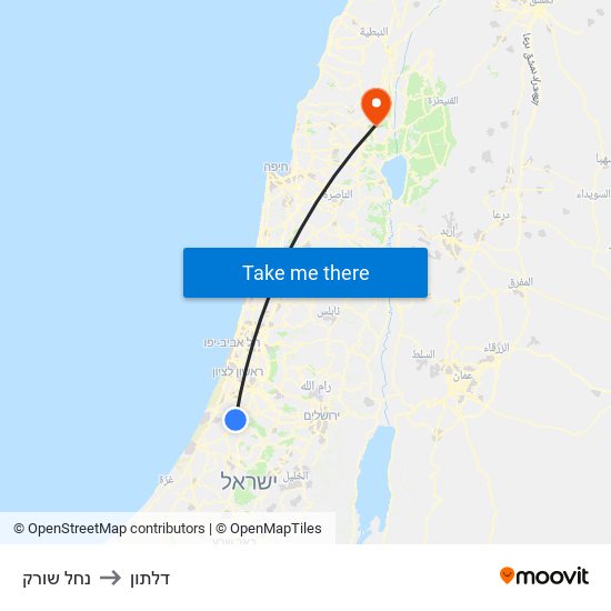 נחל שורק to דלתון map