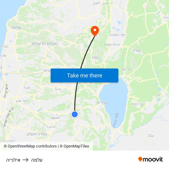 אילנייה to עלמה map