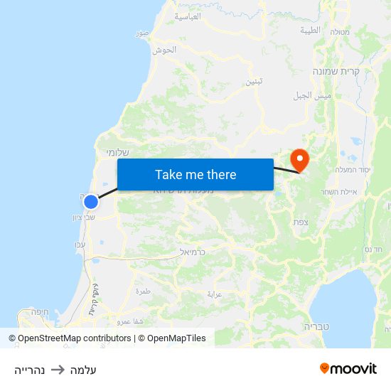 נהרייה to עלמה map