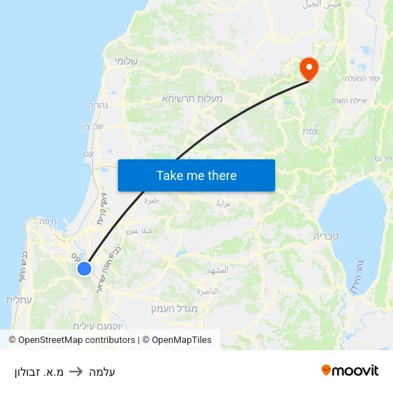 מ.א. זבולון to עלמה map