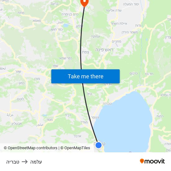 טבריה to עלמה map