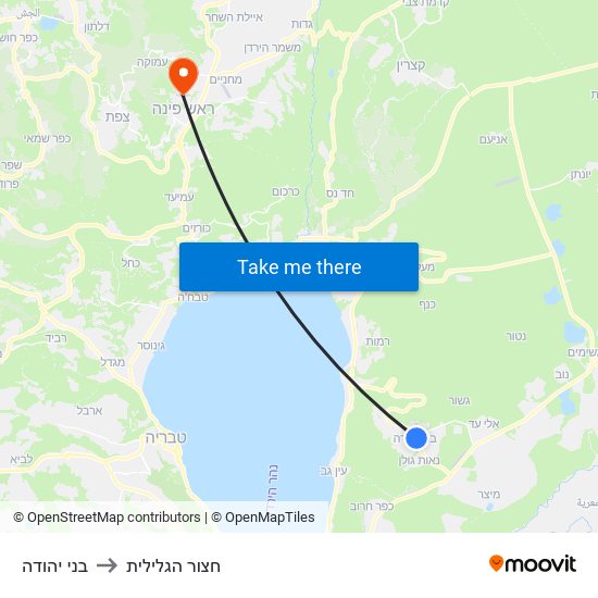 בני יהודה to חצור הגלילית map