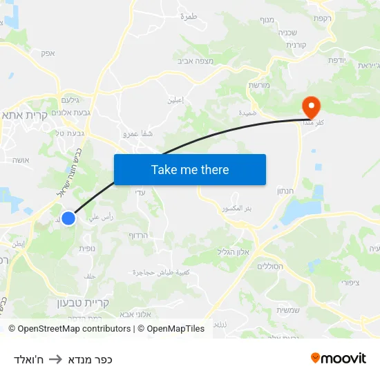 ח'ואלד to כפר מנדא map