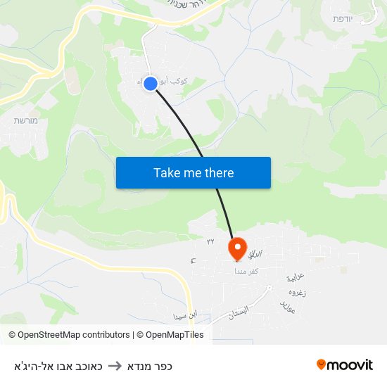 כאוכב אבו אל-היג'א to כפר מנדא map