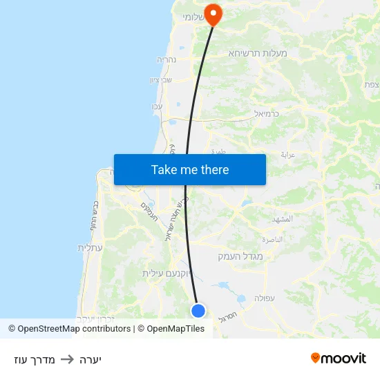 מדרך עוז to יערה map