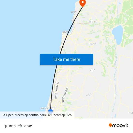 רמת גן to יערה map