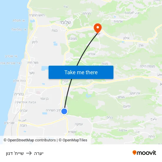 שייח' דנון to יערה map