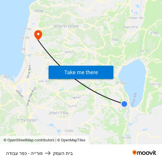 פורייה - כפר עבודה to בית העמק map