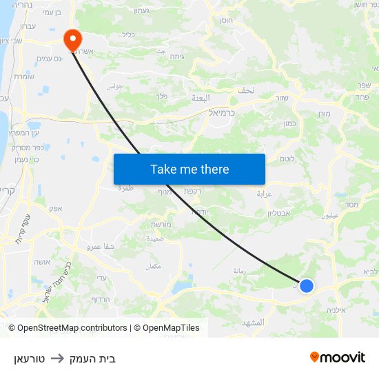 טורעאן to בית העמק map