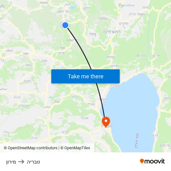 מירון to טבריה map