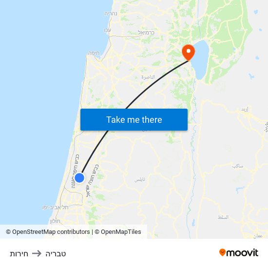 חירות to טבריה map