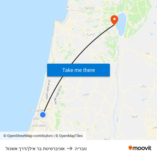 אוניברסיטת בר אילן/דרך אשכול to טבריה map