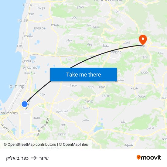 כפר ביאליק to שזור map