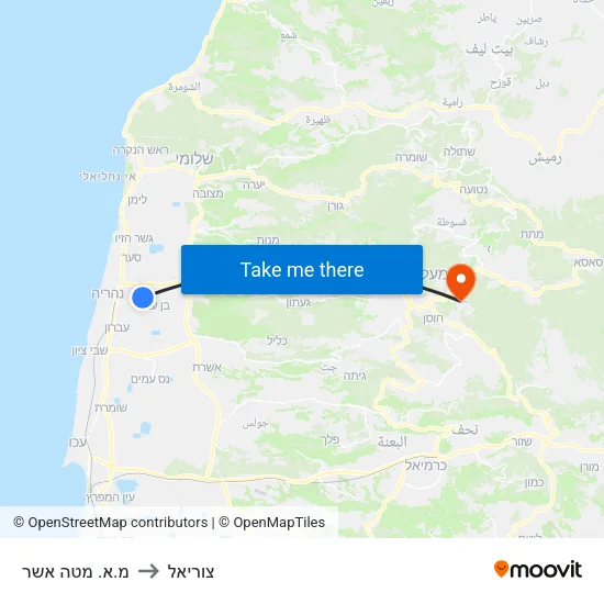 מ.א. מטה אשר to צוריאל map