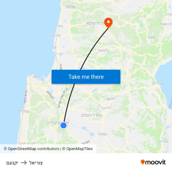 יקנעם to צוריאל map
