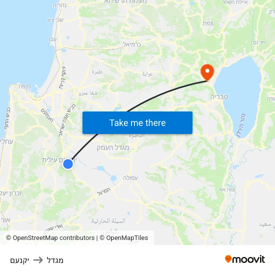 יקנעם to מגדל map