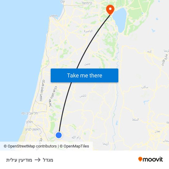 מודיעין עילית to מגדל map