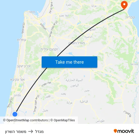 משמר השרון to מגדל map