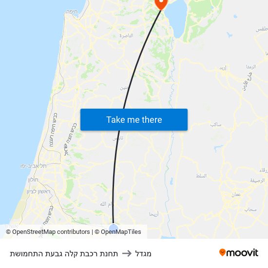 תחנת רכבת קלה גבעת התחמושת to מגדל map