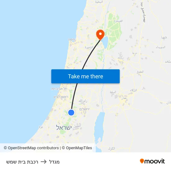 רכבת בית שמש to מגדל map
