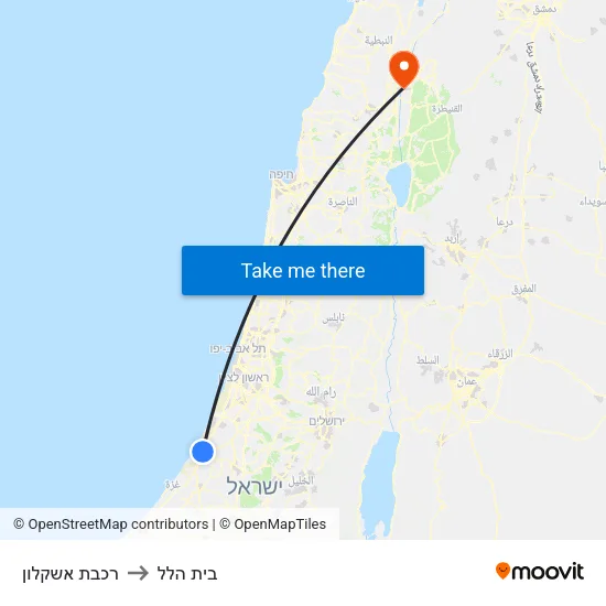 רכבת אשקלון to בית הלל map