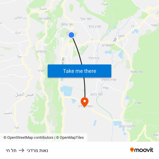תל חי to נאות מרדכי map