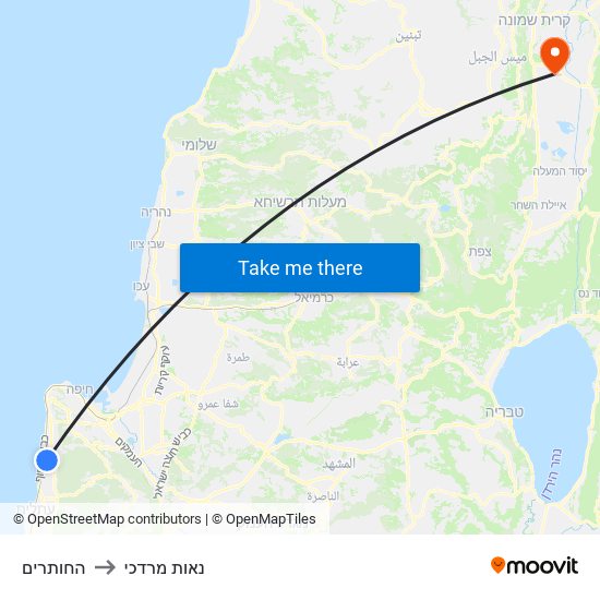 החותרים to נאות מרדכי map