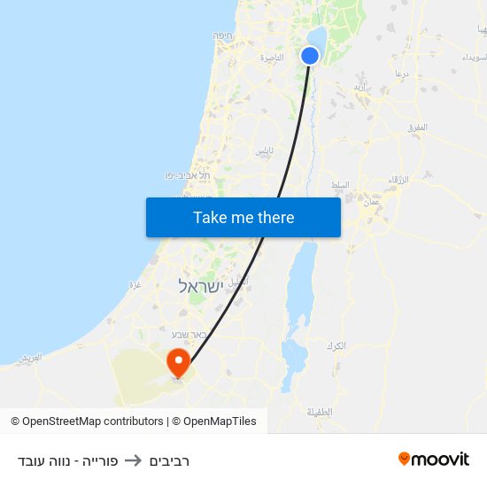 פורייה - נווה עובד to רביבים map