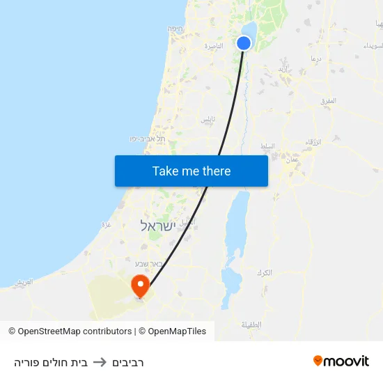 בית חולים פוריה to רביבים map