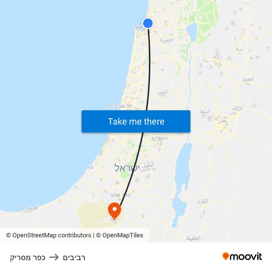 כפר מסריק to רביבים map