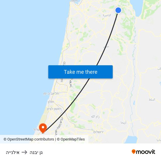 אילנייה to גן יבנה map